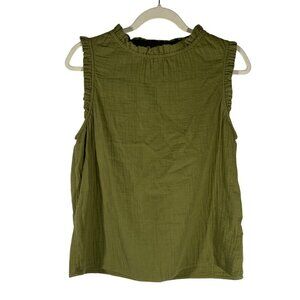 Boden Olive Green Sleeveless Ruffle Top gauzy slub cotton light breathable cool